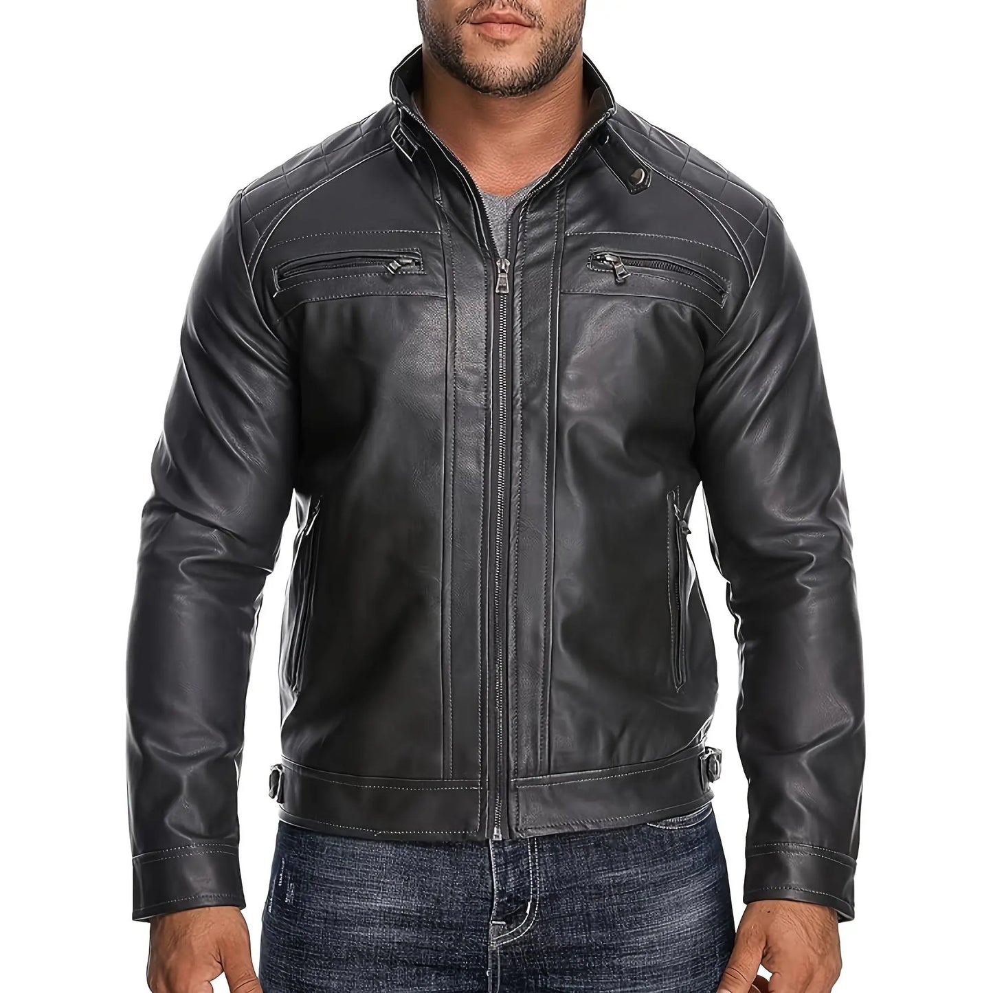 Men'S Retro Motorcycle Jacket with Zipper Pockets Non-Stretchy Fabric H-Shaped Cut for Motorcycle Riding Halloween Parties Casual Wear Spring Autumn Outerwear Durable Retro-Style Jacket
