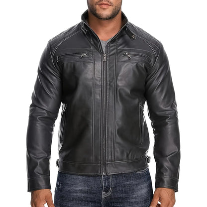 Men'S Retro Motorcycle Jacket with Zipper Pockets Non-Stretchy Fabric H-Shaped Cut for Motorcycle Riding Halloween Parties Casual Wear Spring Autumn Outerwear Durable Retro-Style Jacket