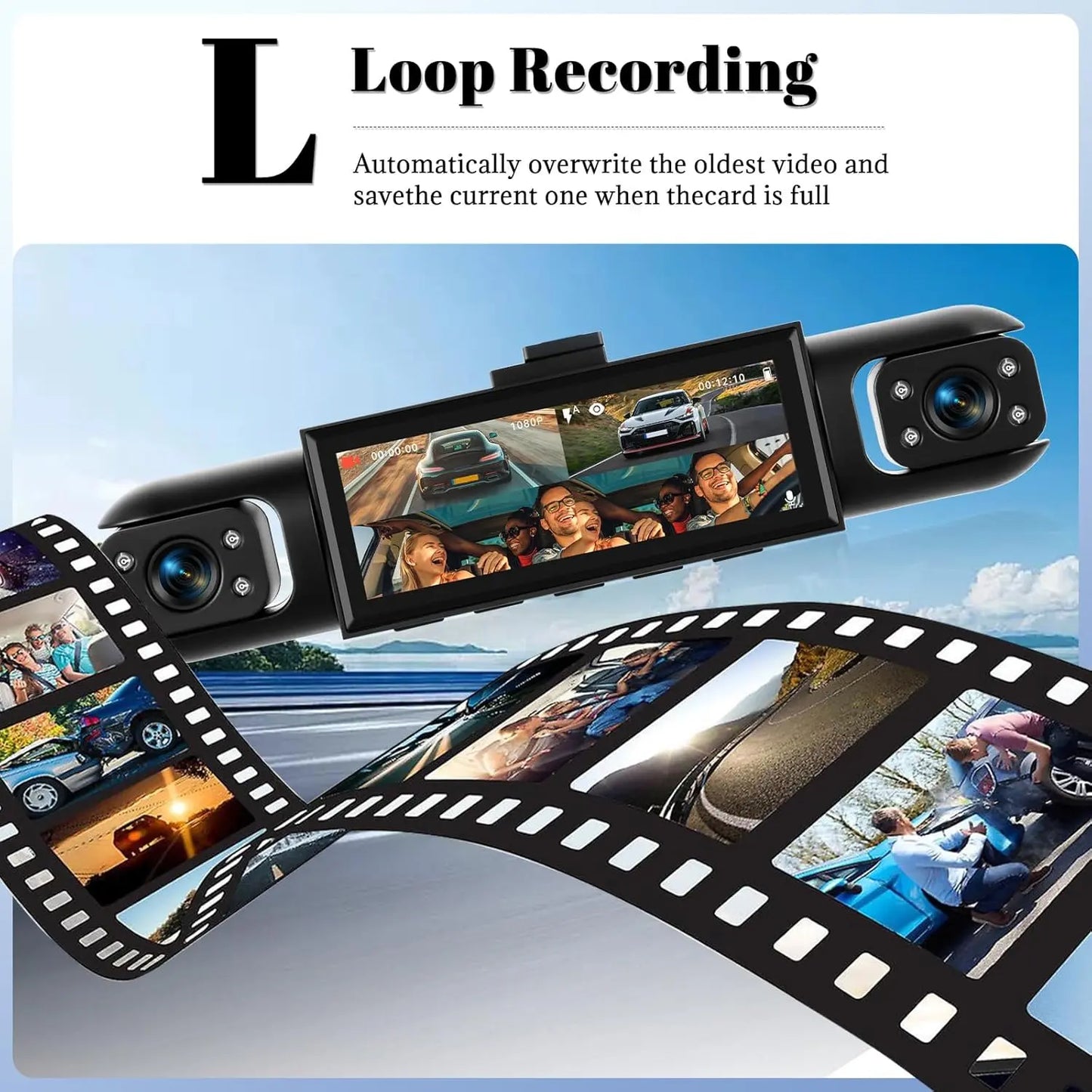 LASATE Car Dash Cam, 1080P Car DVR with Memory Card，3.16 Inch, Plug and Play（No Battery），Car Video Surveillance with Night Vision， Car DVR Hd Screen Front Rear Left and Right Dashcam，Holiday Gift(Not Wireless) Requires Charging to Use