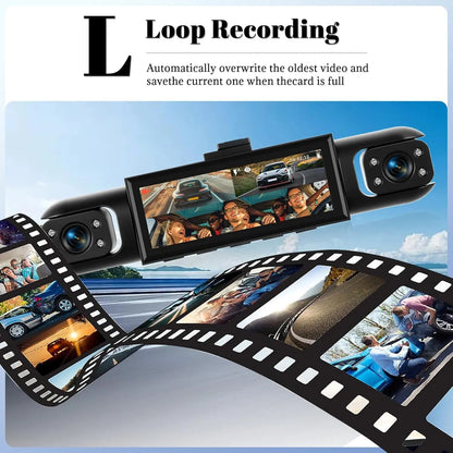LASATE Car Dash Cam, 1080P Car DVR with Memory Card，3.16 Inch, Plug and Play（No Battery），Car Video Surveillance with Night Vision， Car DVR Hd Screen Front Rear Left and Right Dashcam，Holiday Gift(Not Wireless) Requires Charging to Use