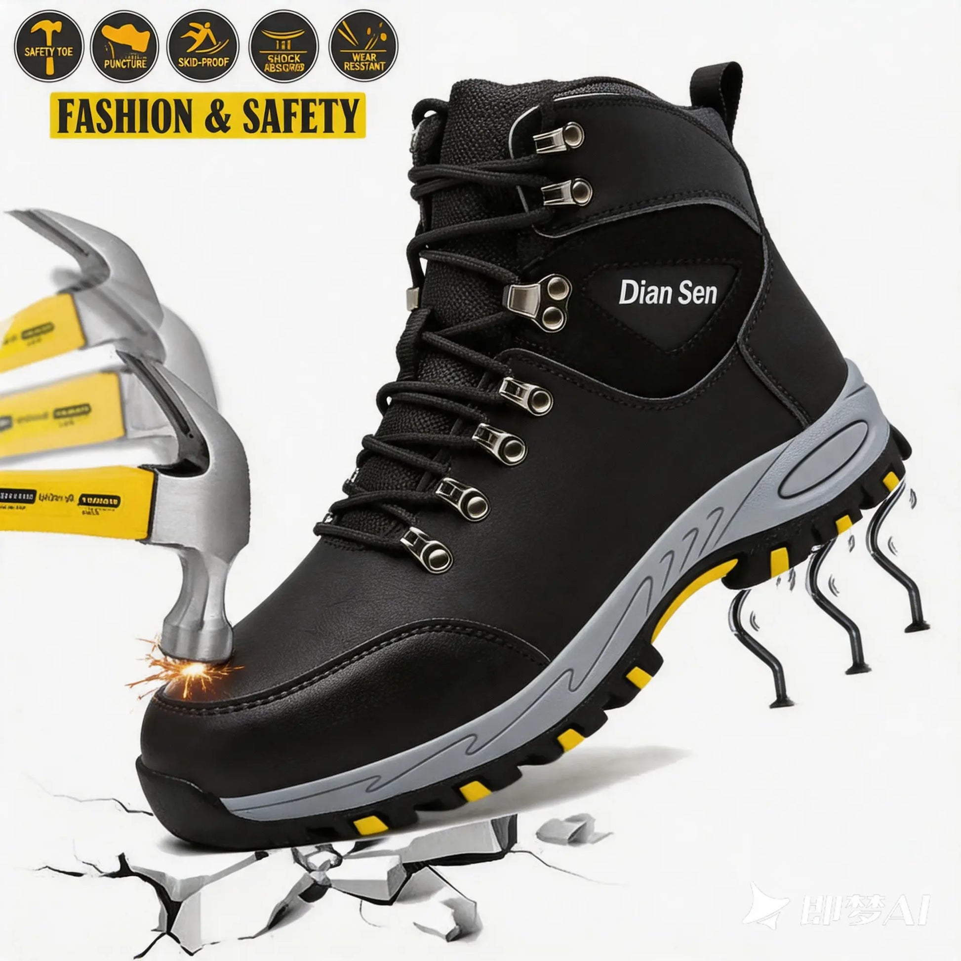 Fashion Safety Shoes Men'S Work Steel Toe Shoes Indestructible Protective Shoes Puncture-Proof Security Footwear Slip-Resistant Shoes Work Life Waterproof Shoes Wear Resistant Roofing Shoes,Father'Sdaygifts