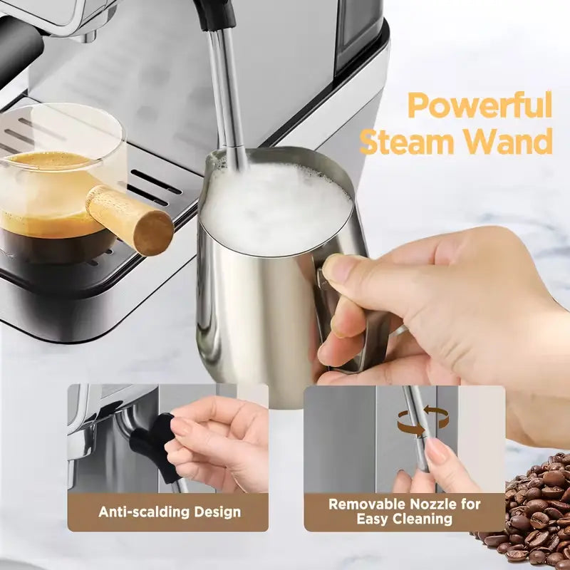 20 Bar Espresso Machine for Home, Semi-Automatic Coffee Maker with Milk Frother Steam Wand, 1450W Motor, 34Oz Water Tank for Latte, Cappuccino, Iced Coffee & Summervibes