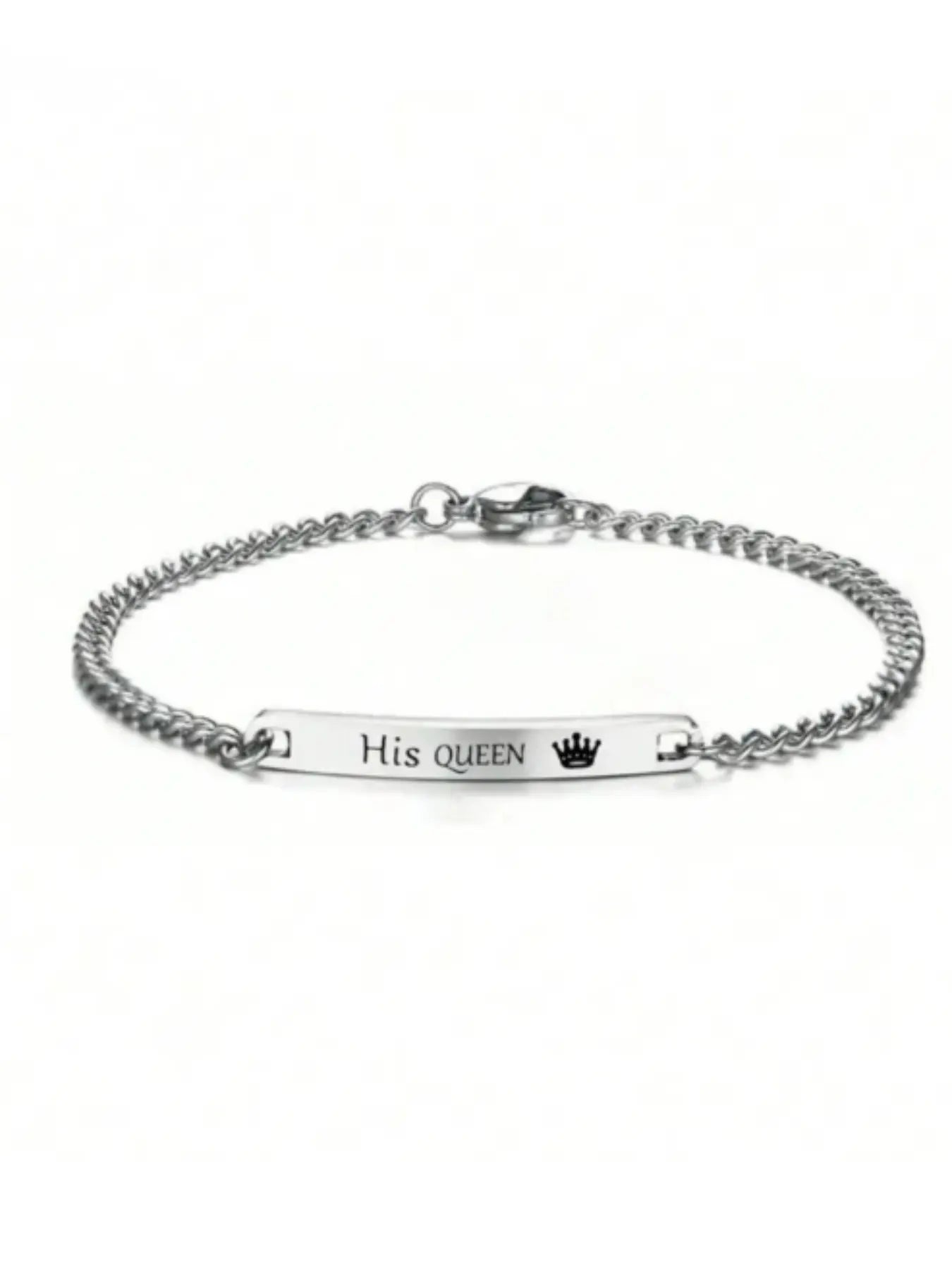 His Queen Her King Couple Necklace Bracelet Set, Couples Jewelry, Jewelry Sets, Unique Design, Durable Stainless Steel Romantic Gift, Perfect for Boyfriend Girlfriend, Valentine'S Day Christmas, Matching Necklaces, All Season Wear