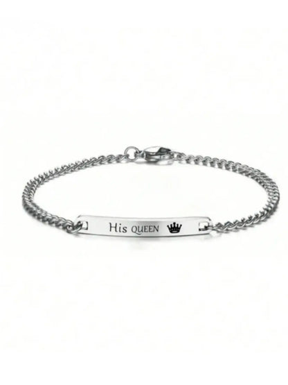His Queen Her King Couple Necklace Bracelet Set, Couples Jewelry, Jewelry Sets, Unique Design, Durable Stainless Steel Romantic Gift, Perfect for Boyfriend Girlfriend, Valentine'S Day Christmas, Matching Necklaces, All Season Wear