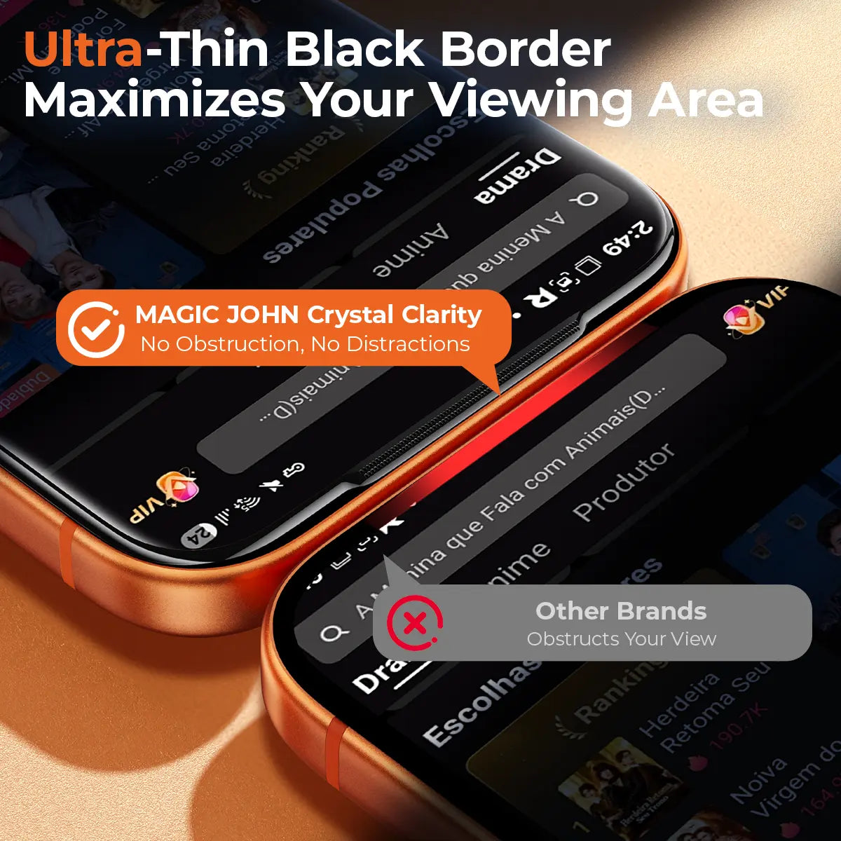 MAGIC JOHN AR Anti-Glare HD Screen Protector for Phone, Outdoor Sunlight Clear Viewing | Ultra-Thin Black Border Full Coverage | 3D Curved Edge Smooth Touch | Earpiece Dust Protection | Scratch & Impact Resistant | AR Clarity / 28° Privacy Options