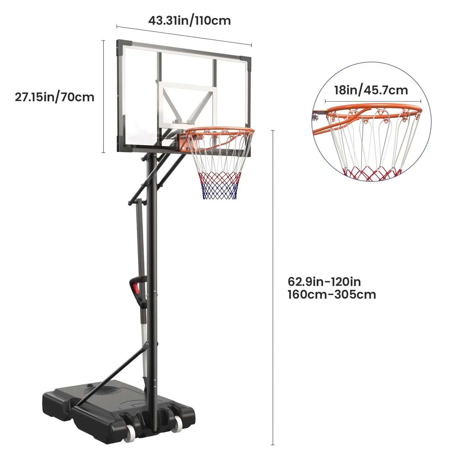 DAYAGO Portable Basketball Hoop System, 8.5 FT Height Adjustable Goal for All Ages with 33" Backboard and Wheels for Driveway & Indoor/Outdoor Play