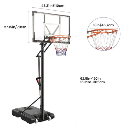 DAYAGO Portable Basketball Hoop System, 8.5 FT Height Adjustable Goal for All Ages with 33" Backboard and Wheels for Driveway & Indoor/Outdoor Play