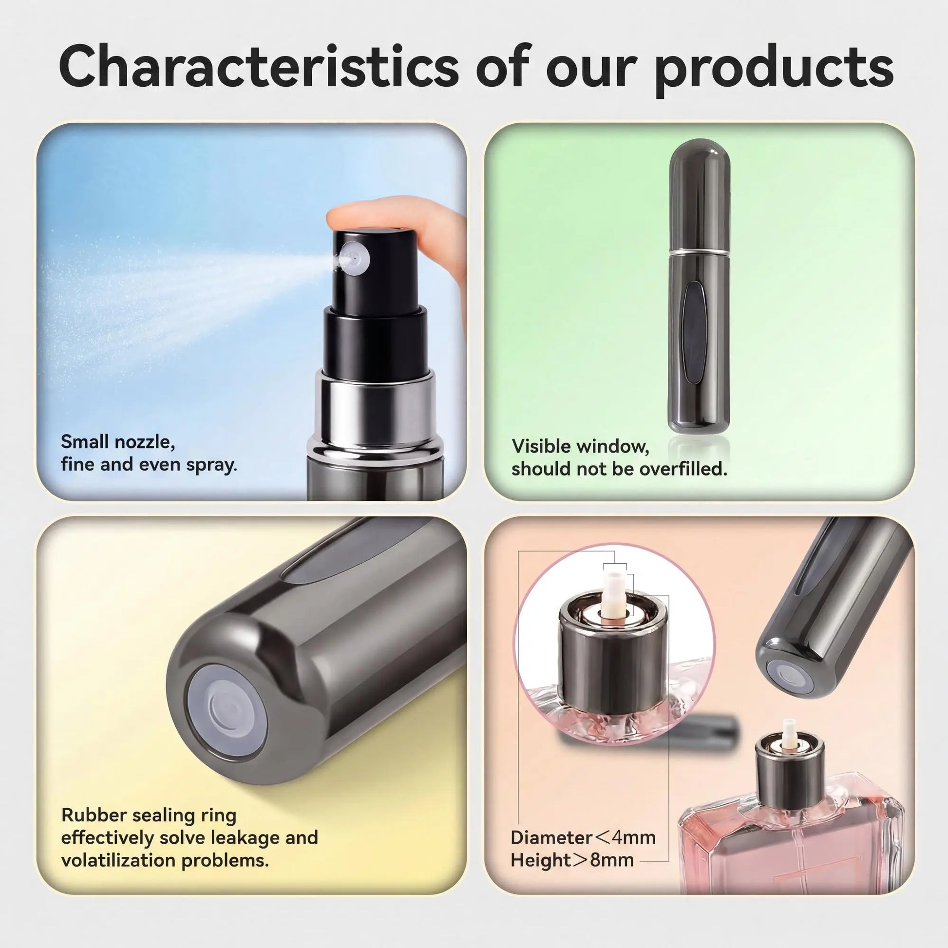 Refillable Travel Perfume Atomizer Set (9 PCS) - 3×8Ml & 6×5Ml Durable Lightweight Compact Aluminum Mini Spray Bottles with Fine Mist Nozzle for Men, Women