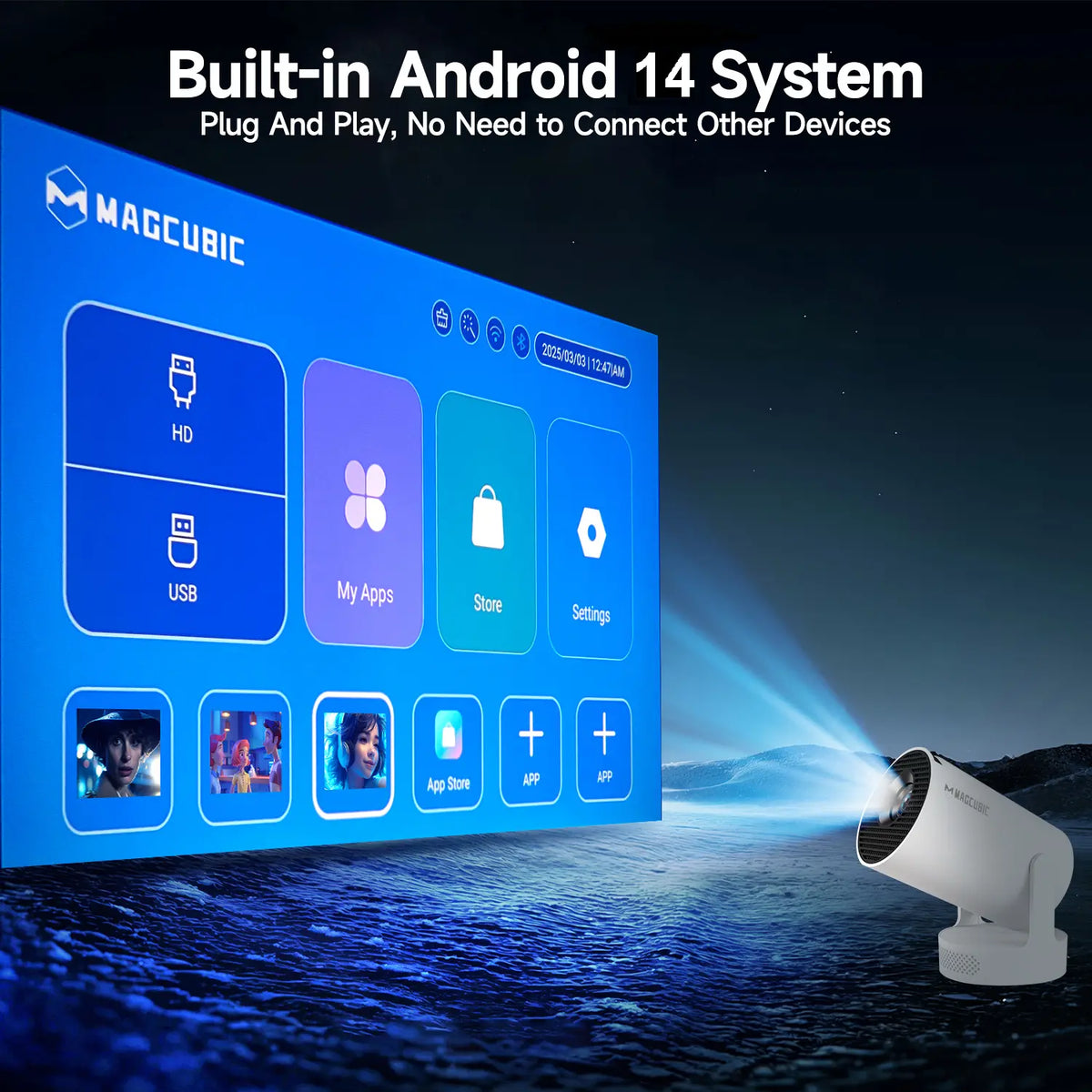 [US Warehouse] Magcubic Hy300Pro+ 290ANSI Projector Android 14 BT5.4 WIFI6 8K 4K Decode Native 1280*720P 0.9:1 Throw Ratio Built-In Speaker & Appstore Allwinner H726 Home Cinema Mini Smart Portable Upgraded Hy300Pro #Tiktokshopstockup