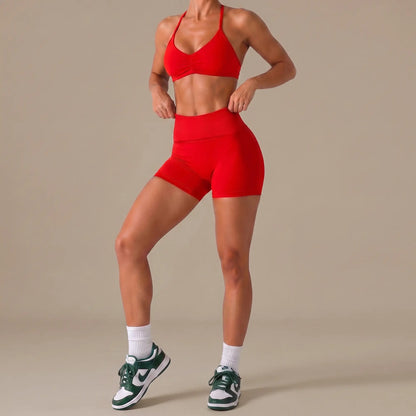 Quick-Dry Breathable Yoga Set – Buttery Soft Second-Skin Fabric, Back-Revealing Bra & Booty-Lifting Shorts for Workout & Casual Wear