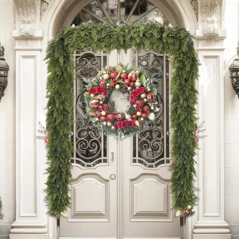 2-Pack 6 FT Artificial Cedar Garlands, Real Touch Winter Cedar Garland, Green Artificial Greenery Pine Garland for Table, Mantle, Wall, Indoor & Outdoor Christmas Decorations (2 Pcs, 6 FT).