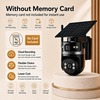 4G LTE Cellular Solar Security Camera, Dual Lens 2K HD Video, No Wifi Needed, Motion Activated, Color Night Vision, 4G Data Card Included, Outdoor CCTV for Remote Areas, Solar Powered with Easy Setup