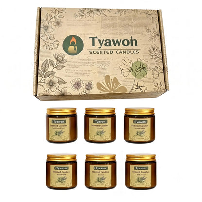 Tyawon Scented Candles for Home, 6 Pack Soy Wax Candle Set, Aromatherapy Candles, Amber Jar Vintage Apothecary Style, 6 Scents Gift Set