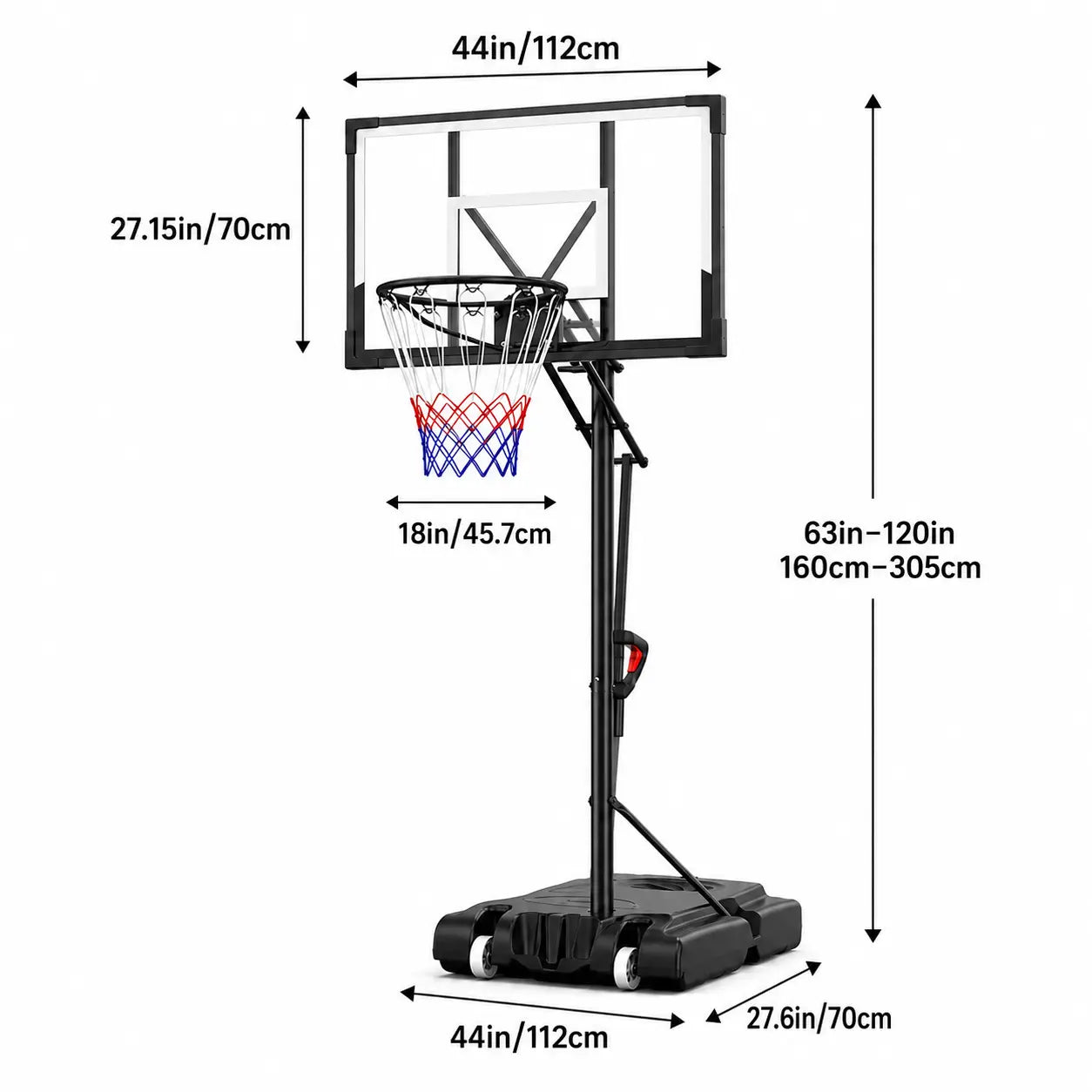 DAYAGO Portable Basketball Hoop System, 8.5 FT Height Adjustable Goal for All Ages with 33" Backboard and Wheels for Driveway & Indoor/Outdoor Play