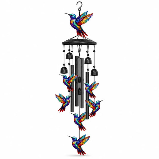 Outdoor Hummingbird Wind Chimes, Colorful Rainbow Metal Wind Chimes with Bells, Condolence Memorial Gifts for Women, Moms and Grandma, Wind Chimes to Commemorate the Loss of a Loved One, Home Decorations and Pendants