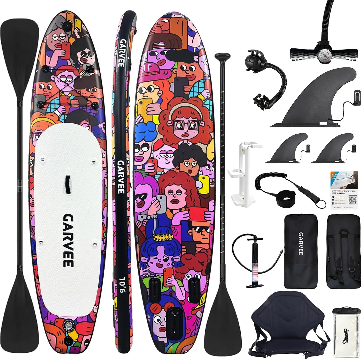 Extra Wide Inflatable Stand-Up Paddleboarding Paddle Board - 10'6" X 32" X 6" - Non-Slip Stable Deck - 450 Lbs Capacity - Deluxe Paddleboarding Accessories, Backpack, Paddle, Air Pump, Camera Mount - Ideal for Yoga, Fishing, Surfing, Beginners