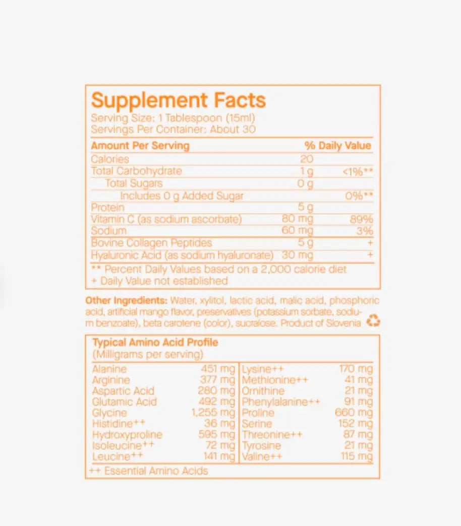 Spoiledchild Collagen Peptides + Vitamin C + Hyaluronic Acid Liquid Collagen Mango Flavor 400Ml 13.5 FL Oz