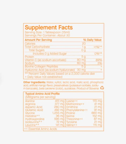 Spoiledchild Collagen Peptides + Vitamin C + Hyaluronic Acid Liquid Collagen Mango Flavor 400Ml 13.5 FL Oz