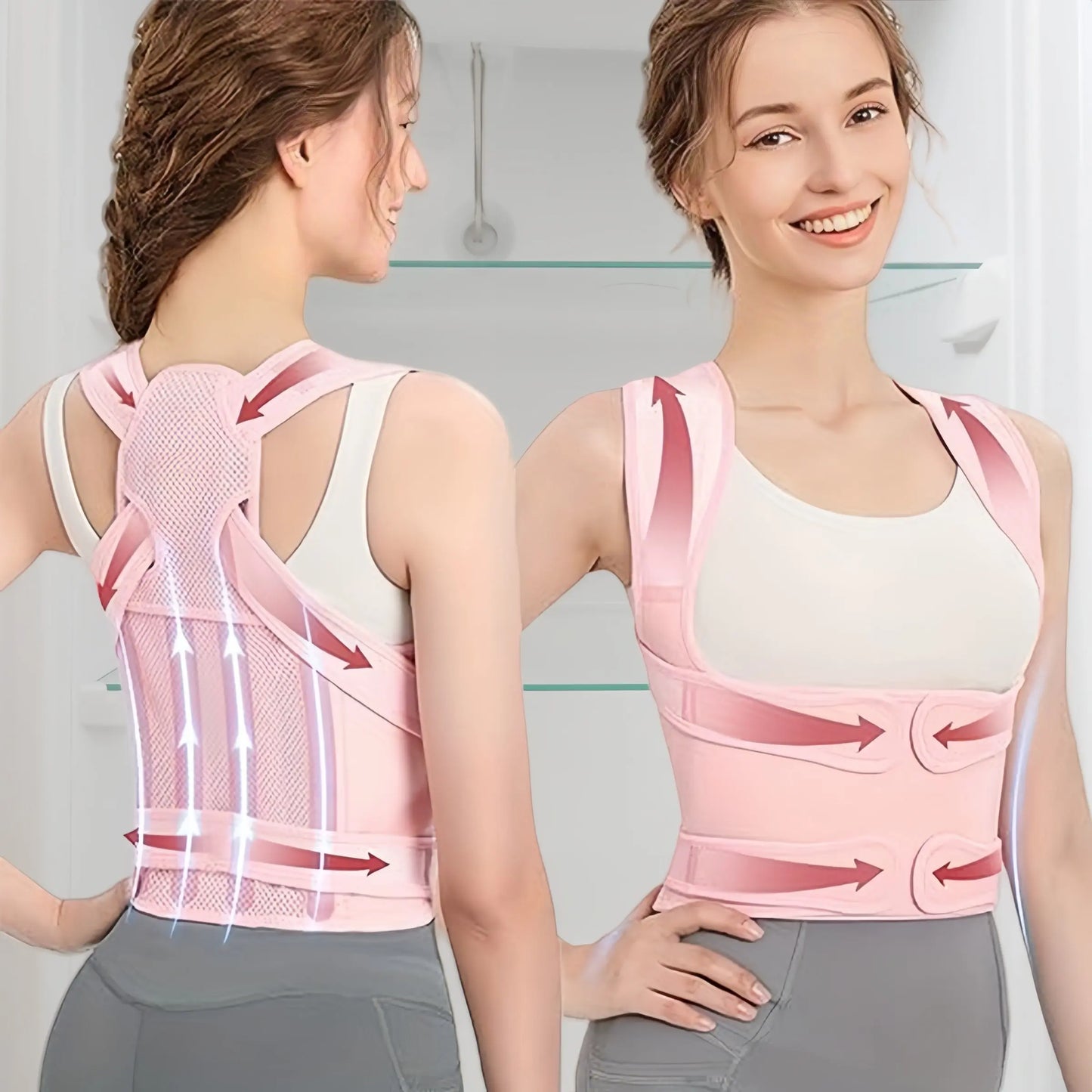 Women'S Adjustable Full Back Posture Corrector Brace, Breathable Posture Belt, Posture Strap Support for Shoulder Stretch, Spine Alignment, Upper and Lower Back Pressure Relief, Waist Trimmer Belt for Healthcare, Posture Straightener