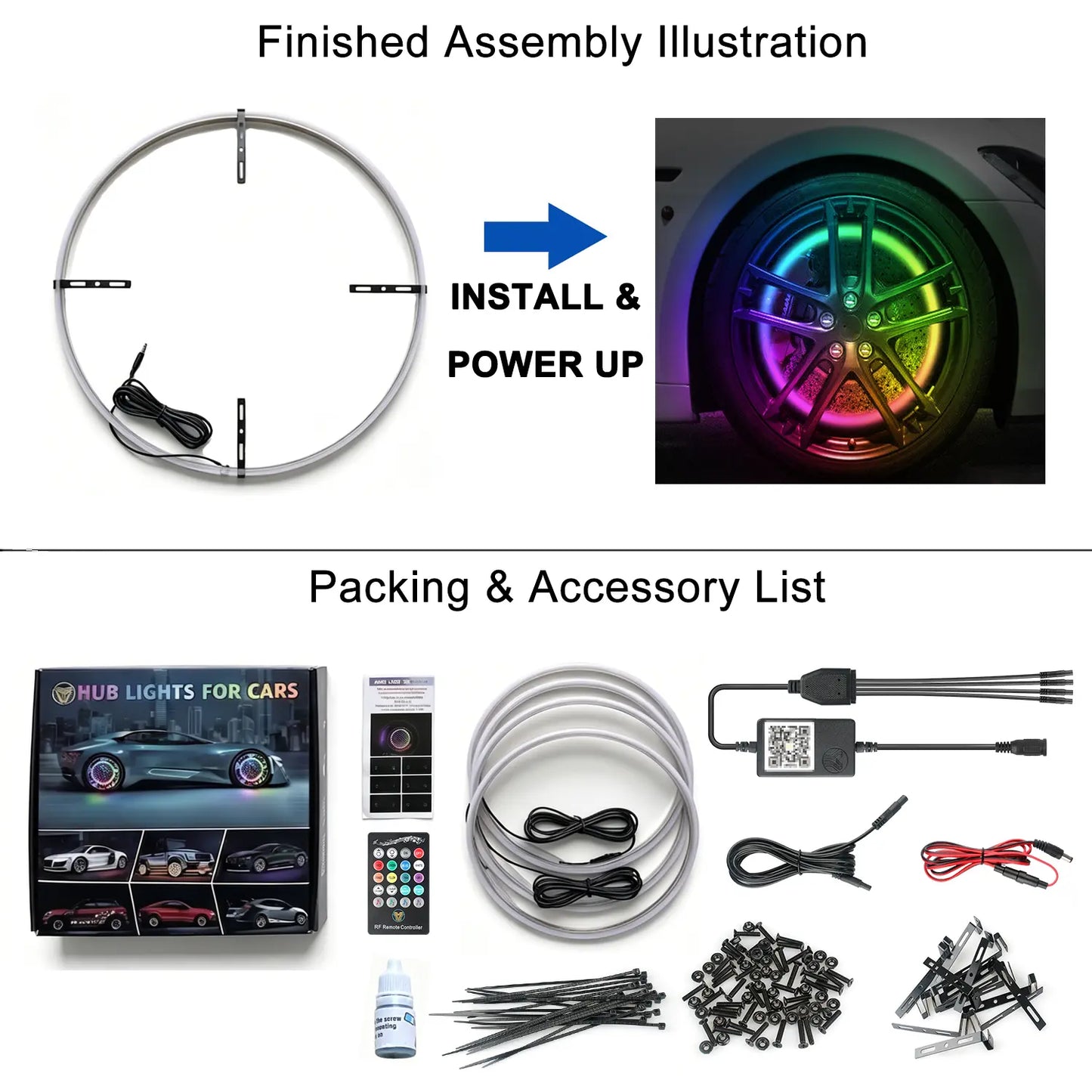 Ultimate 4PCS RGB LED Wheel Ring Light Kit with APP & Remote Control for Car Truck - IP67 Waterproof Decorative Light Accessories, Chasing Flow RGB Rim Light, RGB Coaxial Speaker Lights with Bluetooth