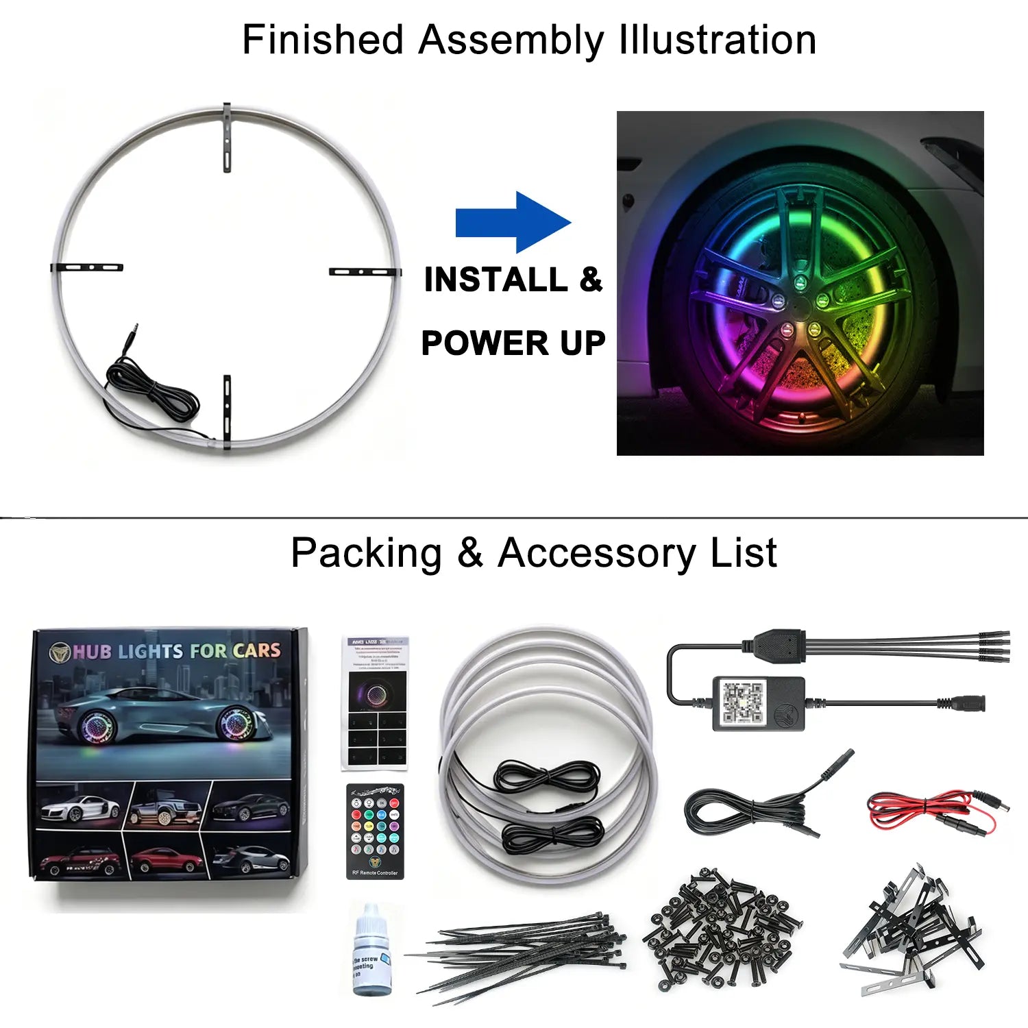 Ultimate 4PCS RGB LED Wheel Ring Light Kit with APP & Remote Control for Car Truck - IP67 Waterproof Decorative Light Accessories, Chasing Flow RGB Rim Light, RGB Coaxial Speaker Lights with Bluetooth
