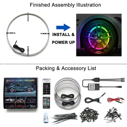 Ultimate 4PCS RGB LED Wheel Ring Light Kit with APP & Remote Control for Car Truck - IP67 Waterproof Decorative Light Accessories, Chasing Flow RGB Rim Light, RGB Coaxial Speaker Lights with Bluetooth