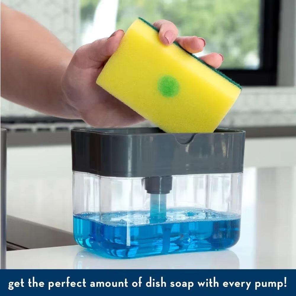 Soap Dispenser 2 in 1 Dishwashing Sponge Holder Kitchen Sink Dish Washing Soap Pump Dispenser Sponge Caddy