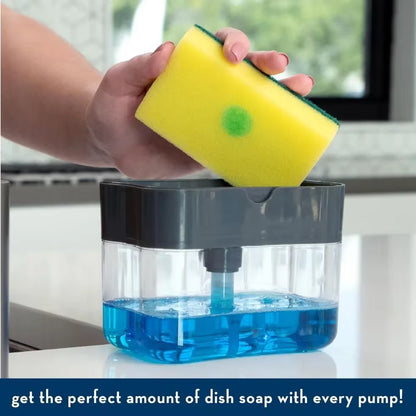 Soap Dispenser 2 in 1 Dishwashing Sponge Holder Kitchen Sink Dish Washing Soap Pump Dispenser Sponge Caddy