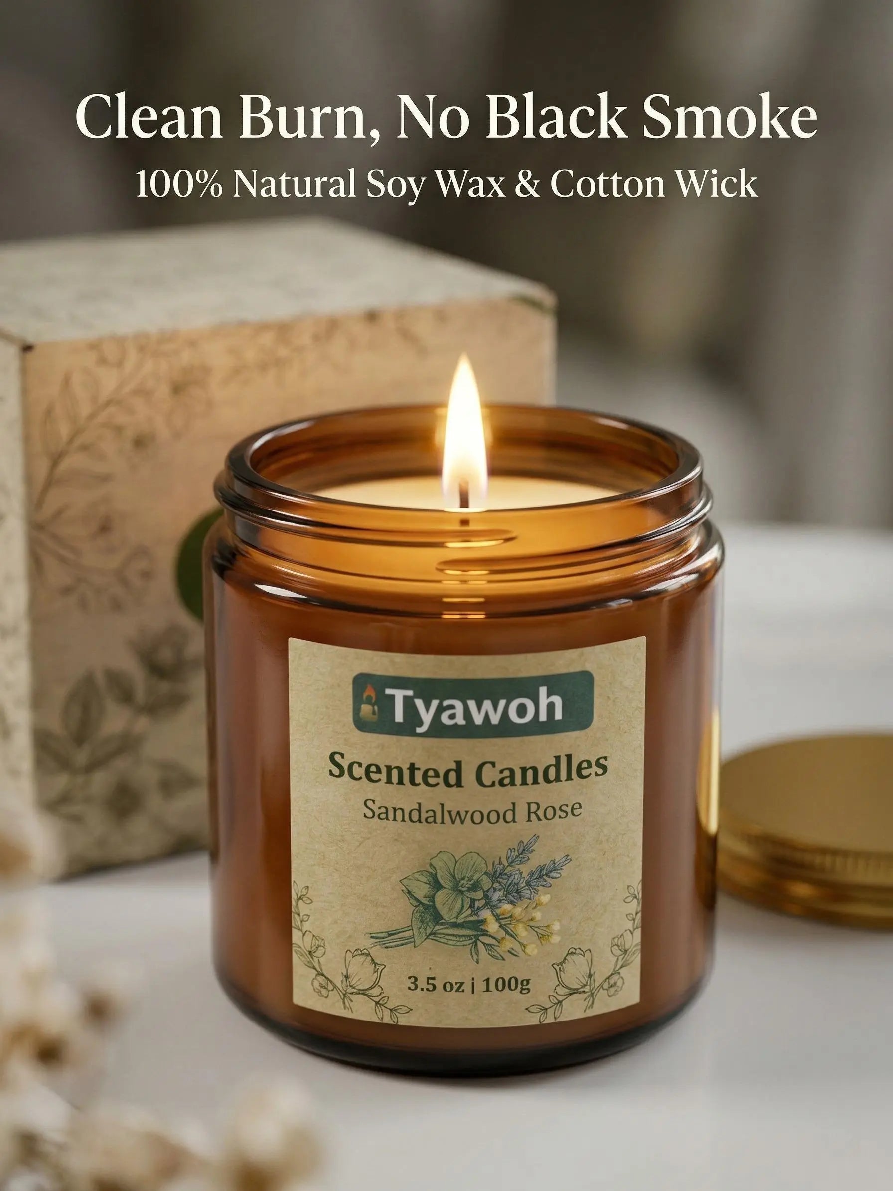 Tyawon Scented Candles for Home, 6 Pack Soy Wax Candle Set, Aromatherapy Candles, Amber Jar Vintage Apothecary Style, 6 Scents Gift Set