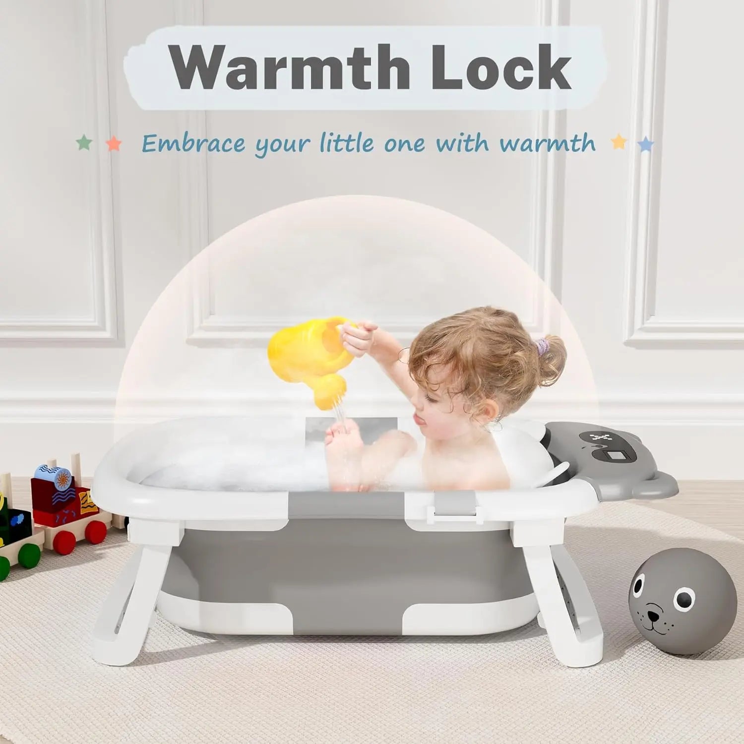 Baby Bathtub,Collapsible Bathtub for Newborn to Toddler,Durable Essential Infant Bath Tub,Portable Travel Baby Tub with Soft Cushion,No-Slip Hanging and Detachable(Grey)