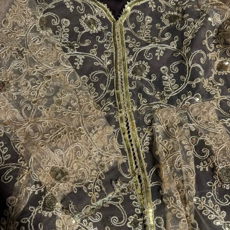 Indian Wedding Wear Long Style Net Sharara with Gold Sequin and Glitter Work for Women'S Party Wear Elegant Design and Versatile Occasion - Elegance, Dress Silk Golden Lightweight Outfit