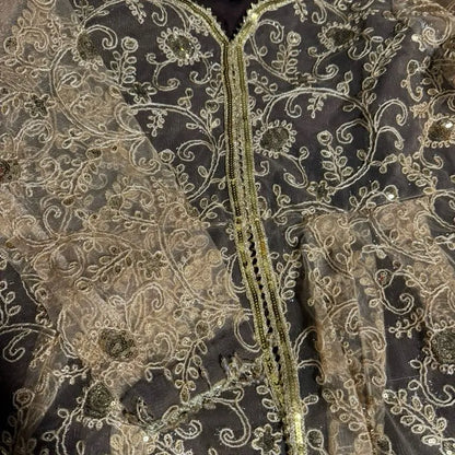 Indian Wedding Wear Long Style Net Sharara with Gold Sequin and Glitter Work for Women'S Party Wear Elegant Design and Versatile Occasion - Elegance, Dress Silk Golden Lightweight Outfit