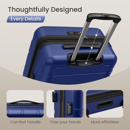 SHOWKOO 3-Piece Luggage Sets (20/24/28In), Deep Blue Full PC Durable Expandable Hardshell, 4-Wheel High-Capacity Tsa-Proof Anti-Theft Carry on & Checked Luggage, Gift for Travel/Business, Tsa-Proof Luggage Sets
