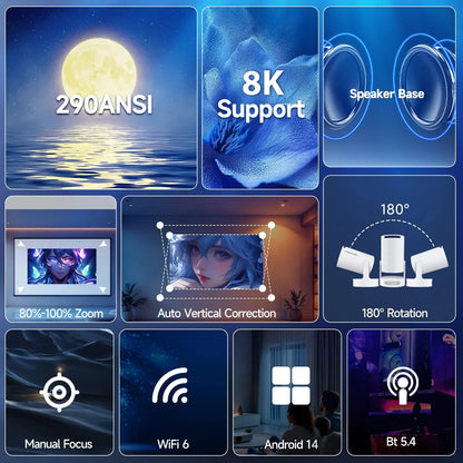 [US Warehouse] Magcubic Hy300Pro+ 290ANSI Projector Android 14 BT5.4 WIFI6 8K 4K Decode Native 1280*720P 0.9:1 Throw Ratio Built-In Speaker & Appstore Allwinner H726 Home Cinema Mini Smart Portable Upgraded Hy300Pro #Tiktokshopstockup