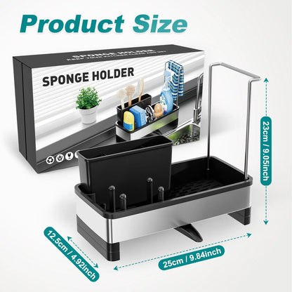 Stainless Steel Sink Caddy, Sponge Holder for Kitchen Sink with Brush Holder and Towel Rack, Sink Organizer for Countertop, Soap Dispenser Kitchen Organizers Storage Essentials