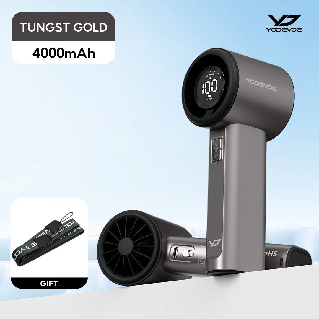 Yodevoethis Portable Handheld Turbine Fan Features 100 Speed Settings, a Built-In 4000Mah Battery, and a Runtime of up to 18 Hours. This 3-In-1 Rechargeable Handheld Fan Utilizes Turbine Cooling Technology and Is Suitable for Outdoor Activities.
