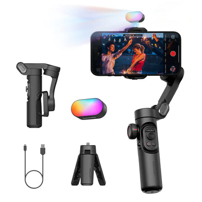 AOCHUAN 3-Axis Gimbal Stabilizer for Smartphone, Gimbal W/Rgb Magnetic Fill Light Upgraded Face Tracking Focus Wheel Foldable Iphone Gimbal for Iphone/Android Phone Gimbal Vlog Recording Smart XE-3