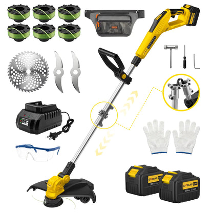 GEVEELIFE Bruchless Electric Weed Wacker String Trimmer,21V Cordless Weed Eater and Edger, 15'' Cutting Width with 2*5.0Ah Batteries Powered Brush Cutter, 4 in 1 Lawn Mower , Eco Friendly Grass Cutter,