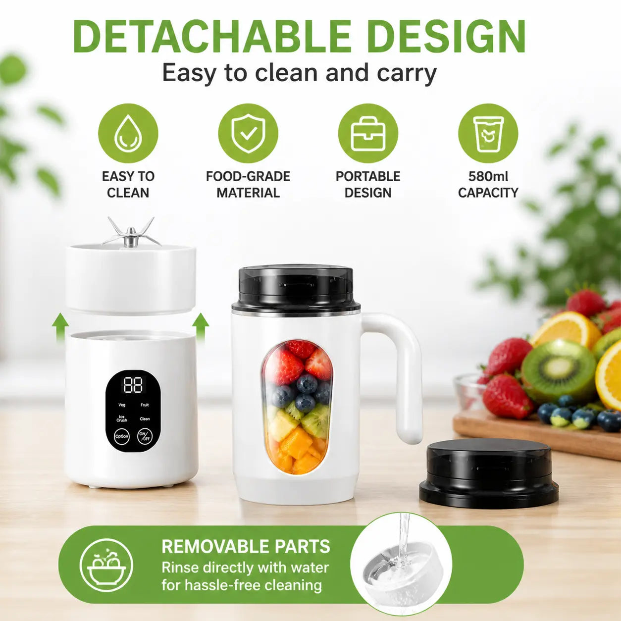 Portable Juicer with LED Display USB Rechargeable Handheld Juice Blender 22000 RPM Self-Cleaning Bpa-Free for Smoothies Juices with Ice Crush Function Multiple Gears Versatile Uses High Speed Safety Protection Healthy Materials