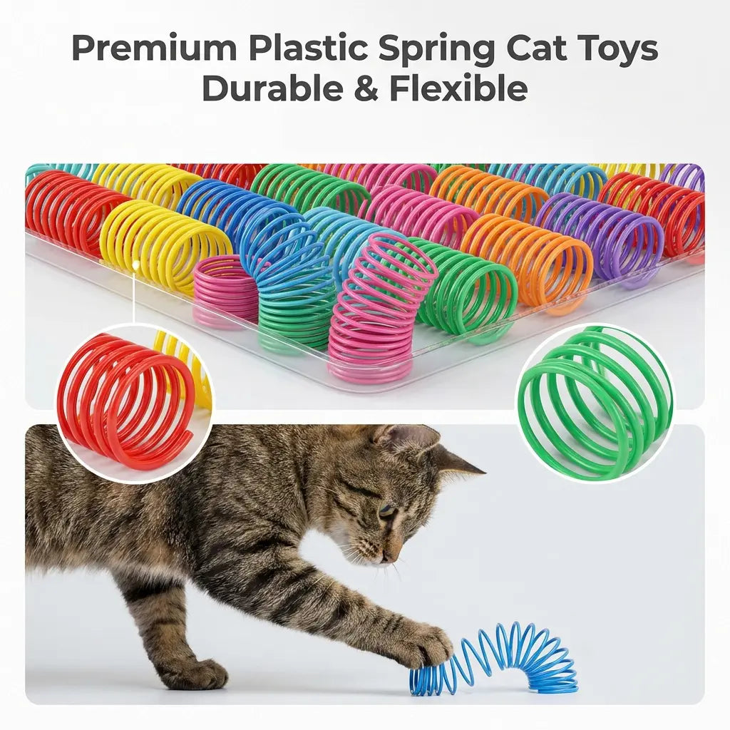 Cat Spring Toys, 16/80 Pack Cat Spiral Springs for Indoor Cats, Colorful & Durable Plastic Spring Coils Attract to Swat, Bite, Hunt, Interactive Toys for Kittens