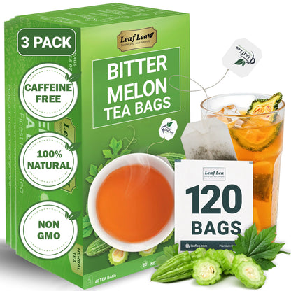 Leaflea Natural Bitter Melon Tea Bags, Cundeamor Herbal Tea Bags – Melon Amargo Gohyah Fruit Tea, Wellness & Digestion Support, Caffeine-Free, Non-Gmo, Sugar-Free, Vegan