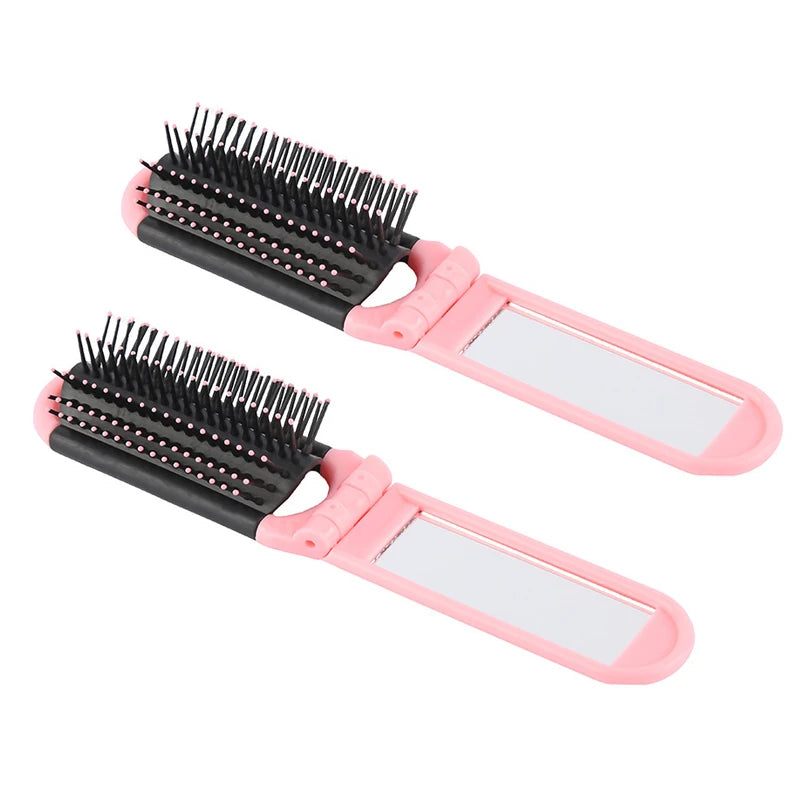 2 in 1 Mini Hair Brush Folding Massage Comb Head Massage Anti-Static Portable Hair Combs Mirror Air Cushion Scalp Massage Comb