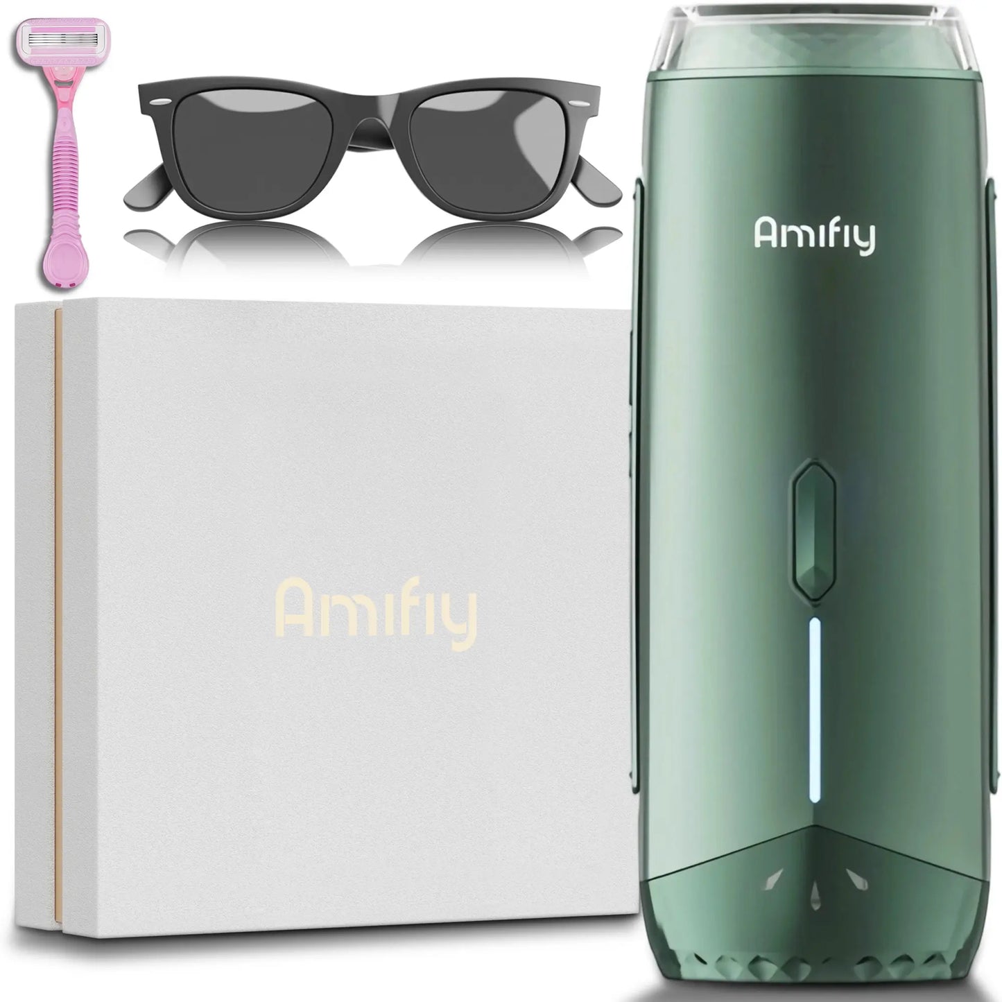 AMIFIY Painless IPL Laser Hair Removal Machine for Women Men with Ice Cooling 3 Intensity Levels 2 Treatment Modes Face Body Kit Razor Glasses Home Use
