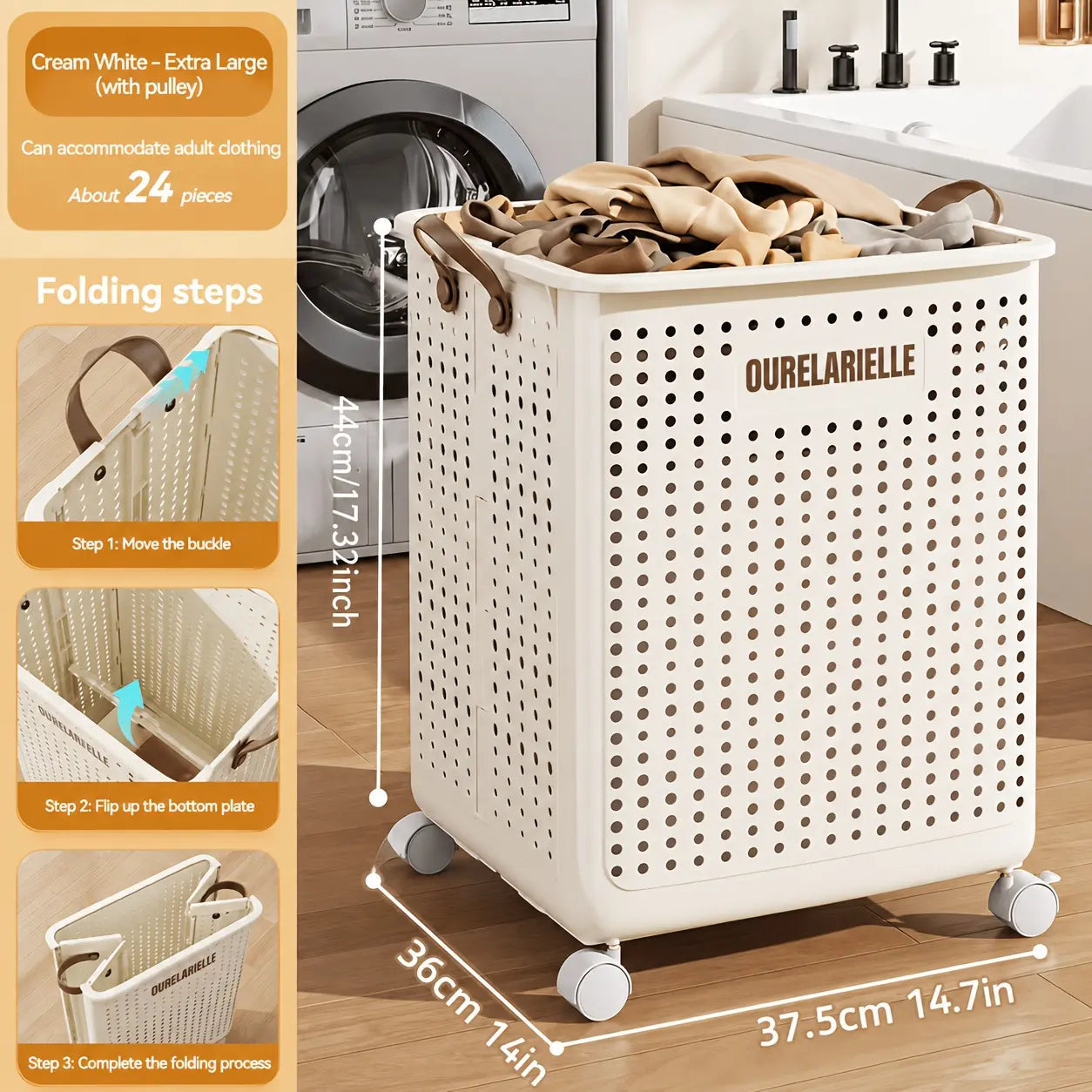 Foldable Laundry Basket with Wheels, Portable Rolling Laundry Hamper with Handles, Breathable Clothes Storage Basket for Bedroom, Bathroom, Laundry Room, Balcony, Closet, Make Home Storage Easier, Laundry Baskets