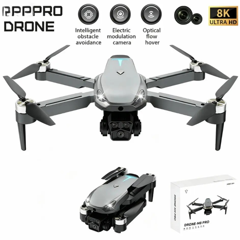 2026 Foldable Aerial M8 Pro Drone with 4K UHD EIS Anti-Shake Camera, GPS Precise Positioning System, 5G Wifi FPV Real-Time Transmission, Intelligent Obstacle Avoidance, Auto Return, 360° Stunt Roll, 2 Batteries for Adults Beginners Aerial Photography
