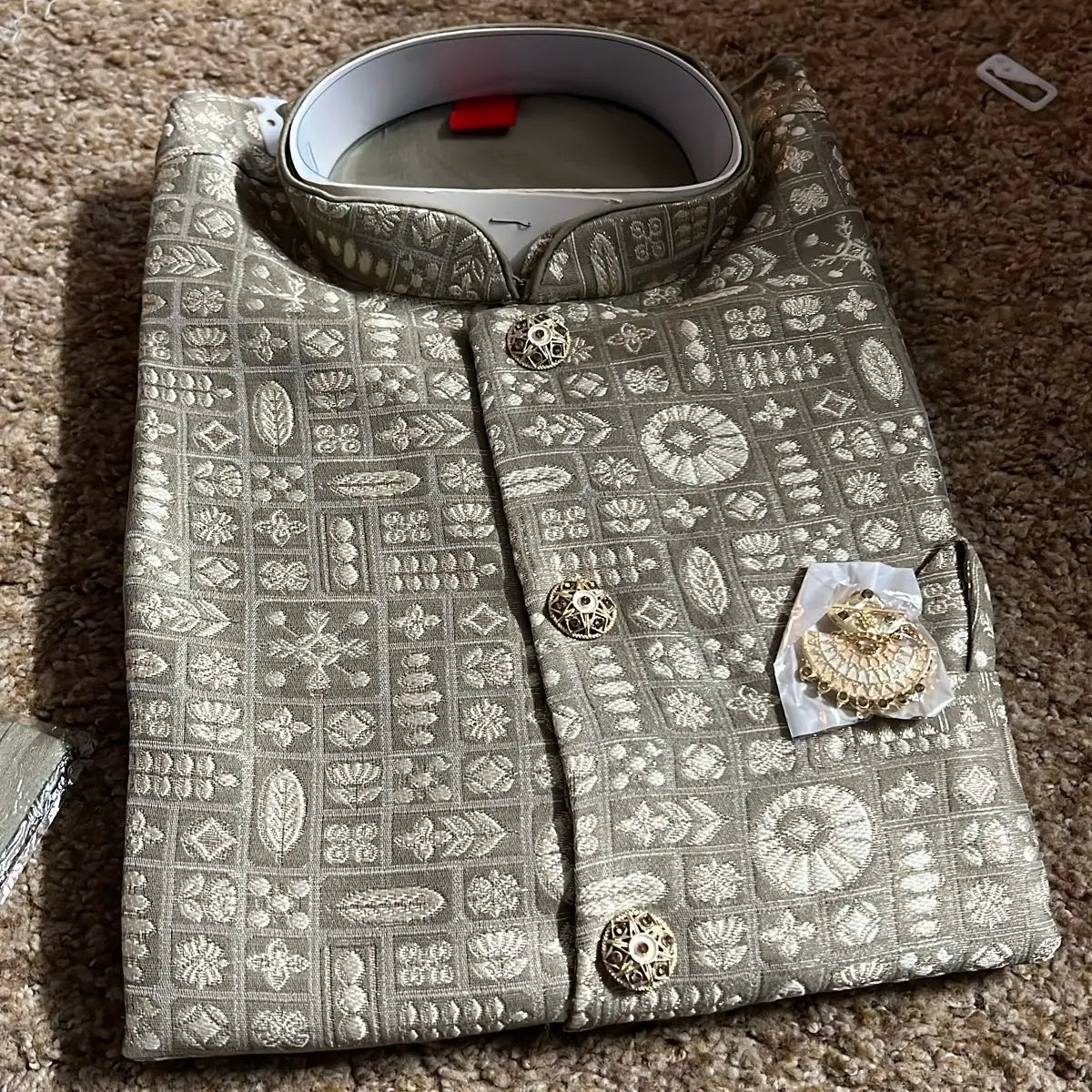 Mens Jacket Kurta with Brooch Pin