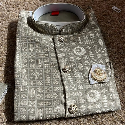 Mens Jacket Kurta with Brooch Pin