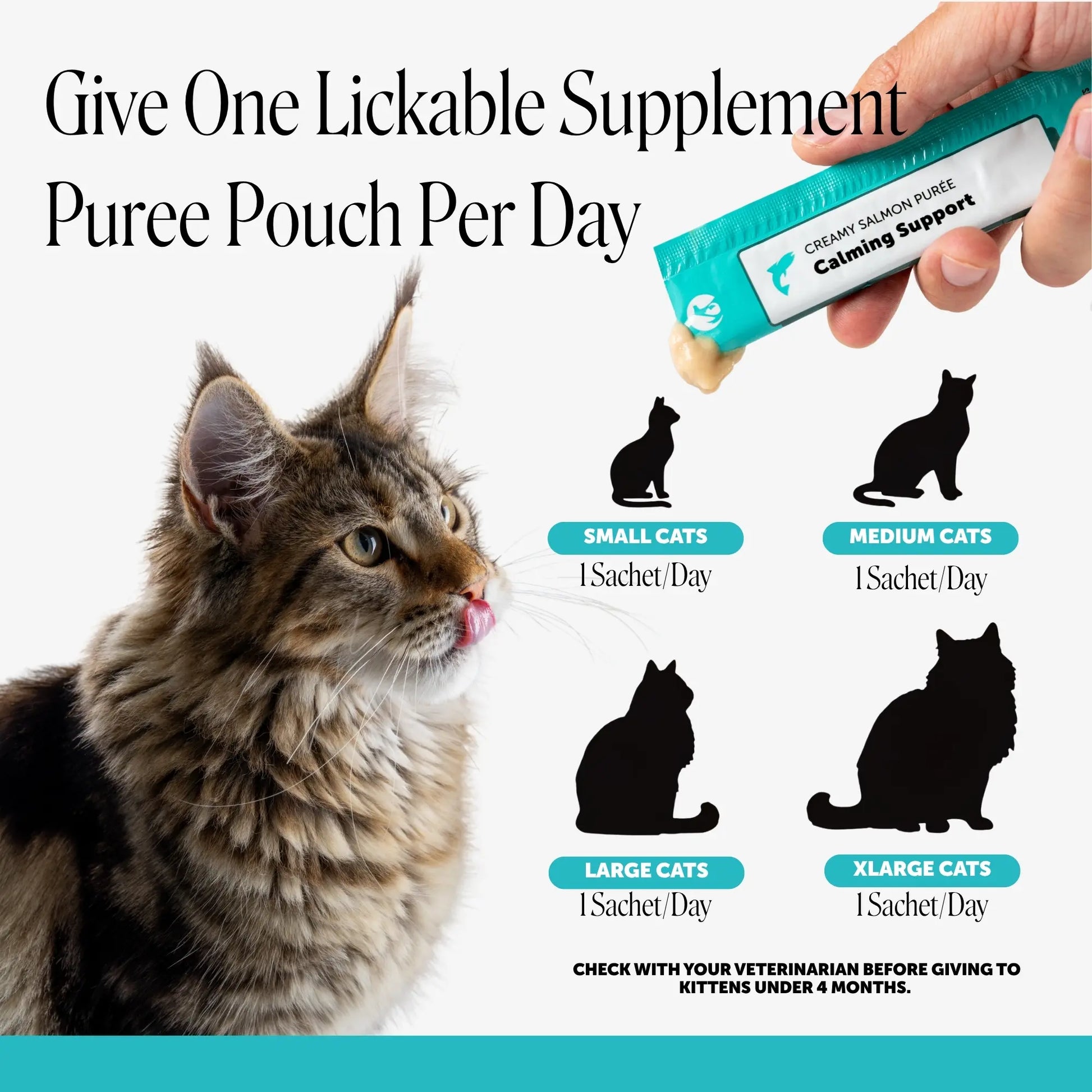 Pet Honesty Squeezables Calming Supplement Lickable Purees for Cats with Real Salmon, 20 Pouches