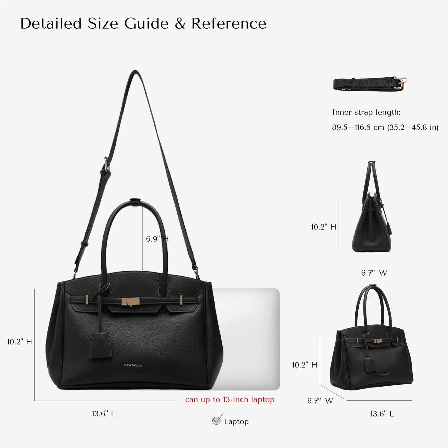 NEWBELLA Miranda M Size Top Handle Tote Bag- 13-Inch Laptop Work Bag with Organizer, Adjustable Crossbody Strap, Convertible Vegan Leather Handbag for Office, Travel and Everyday Use