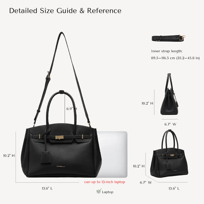NEWBELLA Miranda M Size Top Handle Tote Bag- 13-Inch Laptop Work Bag with Organizer, Adjustable Crossbody Strap, Convertible Vegan Leather Handbag for Office, Travel and Everyday Use